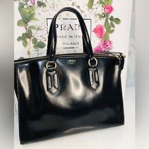 RALPH LAUREN PATIENT LEATHER BLACK SHOULDER WORK SATCHEL TOTE BAG